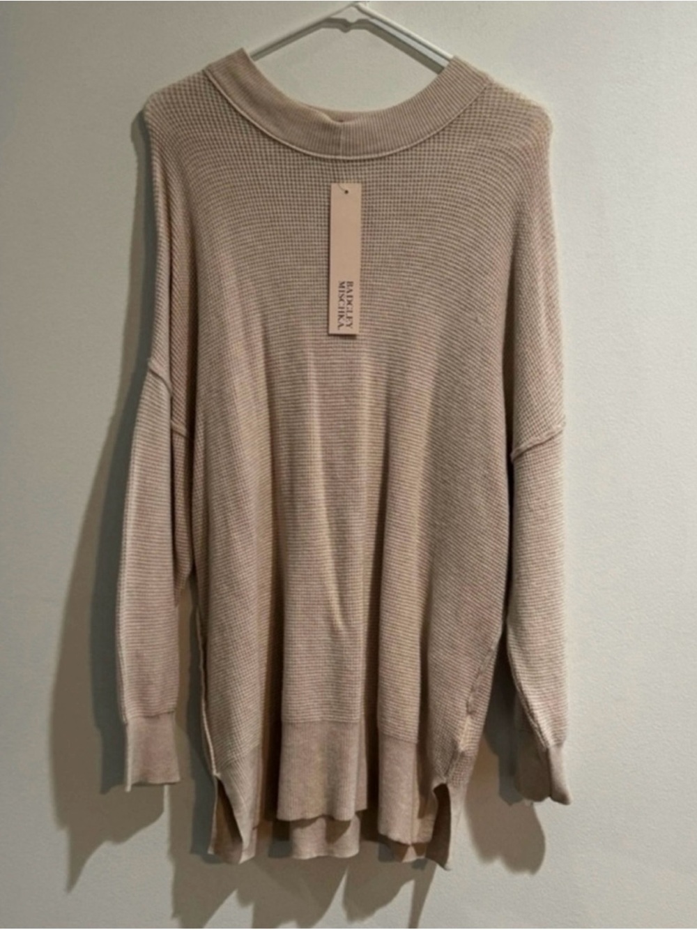 Badgley Mischka NWT Oversized Waffle Knit Oatmeal Sweater Small $128
